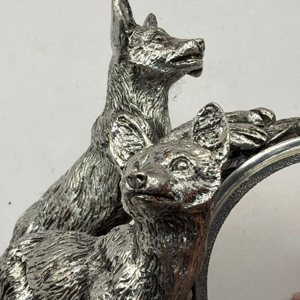 Franklin Mint Animals At Play Napkin Ring Silver Plate Canine Vintage 1977